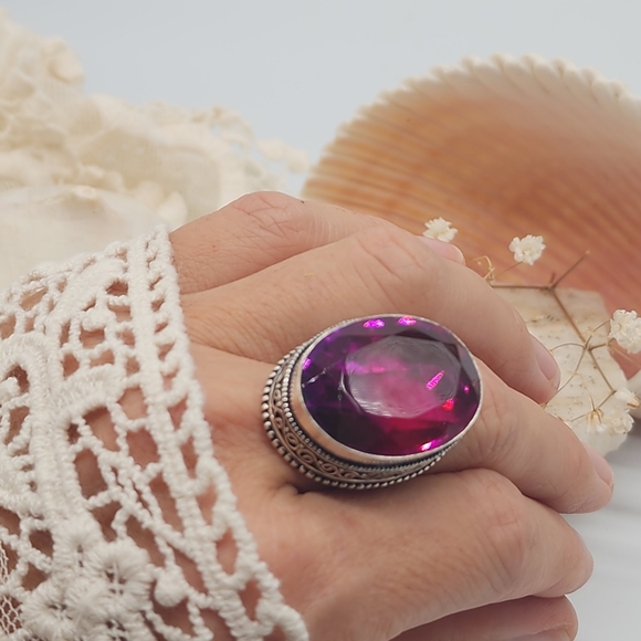 Large Silver Ring Bright Large Pink Spinel Stone - Picture 10 of 15